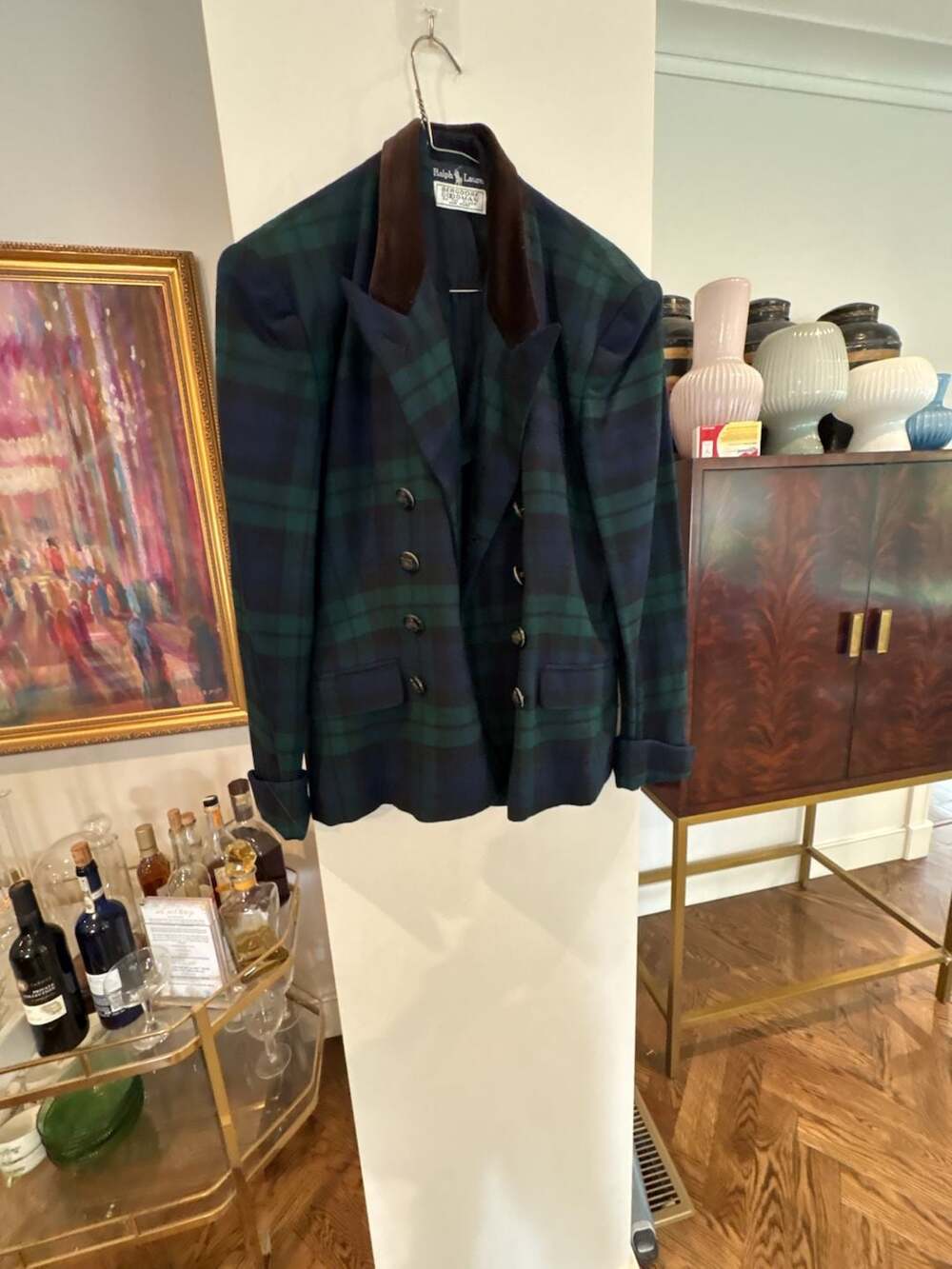 Vintage Ralph Lauren Plaid Double Breasted Blazer Velvet Collar & vest size M /8 - Picture 2 of 13
